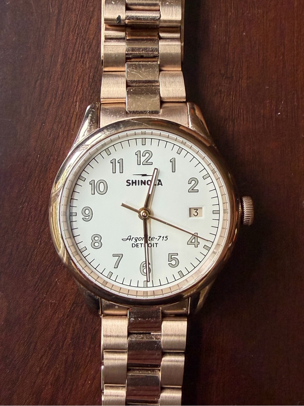 Shinola Vinton Rose Gold Bracelet Watch with White Dial